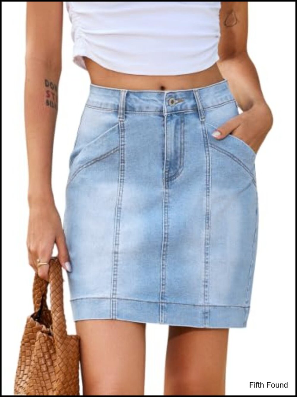 High Waisted Mini Jean Skirt Stretch Denim with Pockets
